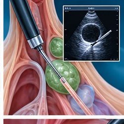 Medical illustration of Endobronchial ultrasound-guided TBNA (Linear EBUS)