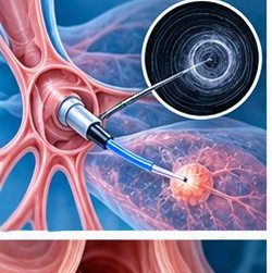 Medical illustration of Radial EBUS-guided biopsy of peripheral lung nodules
